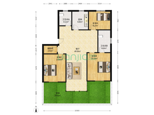 景苑新村 3室1厅2卫 122平方