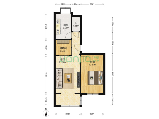 兰州市工贸大厦管理处家属院 1室1厅1卫 56平方