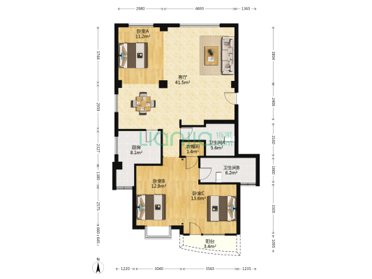怡景天地 3室1厅2卫 131平方