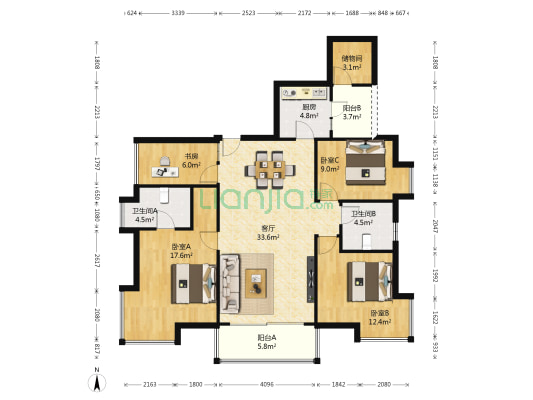 天合凯旋城 4室1厅2卫 125平方