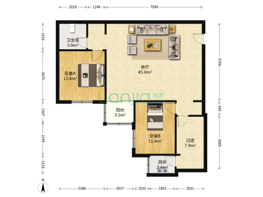 邯钢百五生活区 2室1厅1卫 103平方