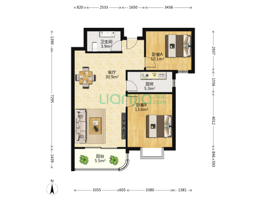 绿地与湖南区 2室1厅1卫 172平方