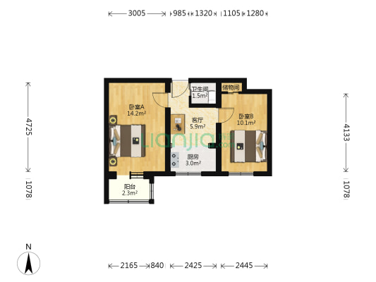 新外大街甲4号院 2室1厅1卫 49平方