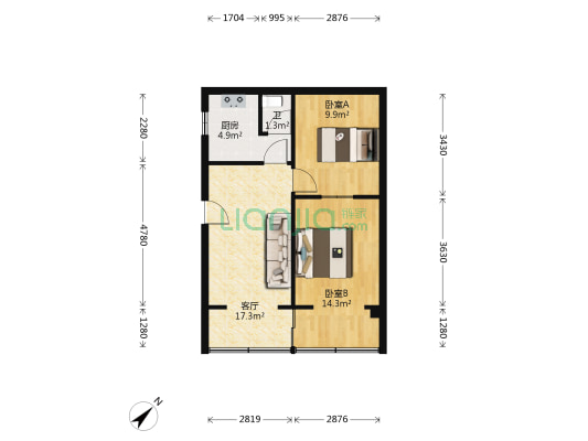 枇杷山后街 2室1厅1卫 56平方