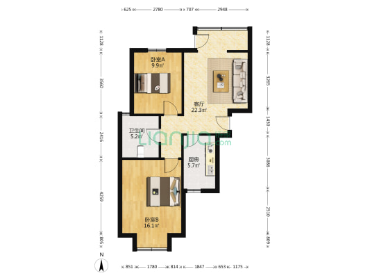 东港龙城三期优仕名苑 2室1厅1卫 82平方