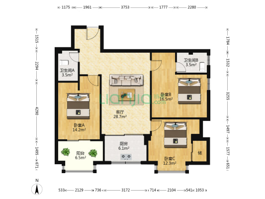 吕庄一路 3室1厅2卫 120平方