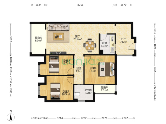 七彩城 3室1厅1卫 100平方