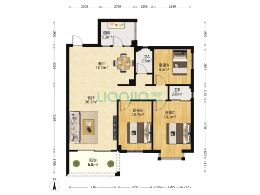 万宇苑小区 3室2厅2卫 112平方
