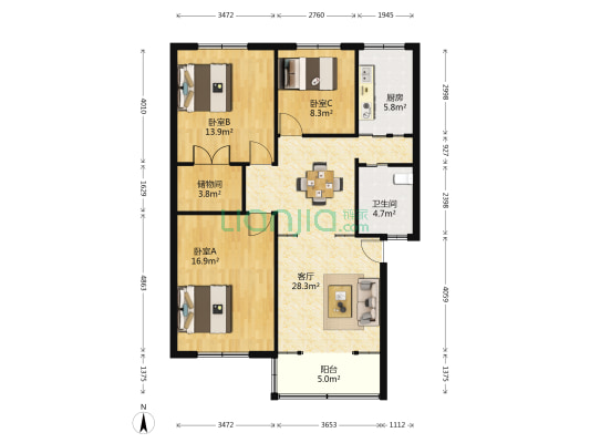 百草園公寓 3室1厅1卫 104平方