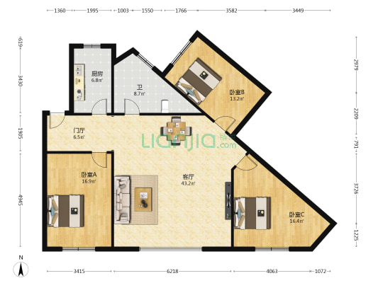 东环路三巷16号 3室1厅1卫 127平方