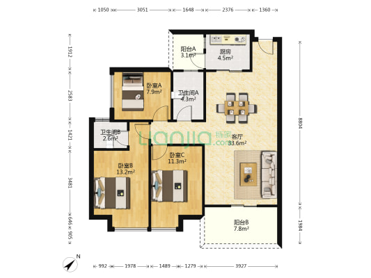 宏新蜜橙公馆 3室1厅2卫 102平方