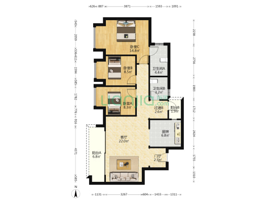 学宸名著S2组团 3室1厅2卫 99平方