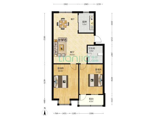 新雅花园二期 2室1厅1卫 86平方