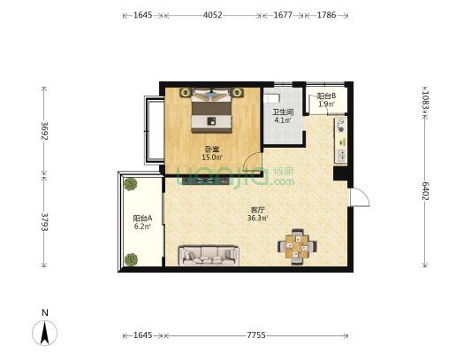 风华海月 1室1厅1卫 82平方
