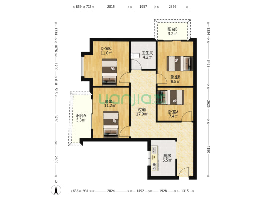 中央锦城 4室0厅1卫 99平方