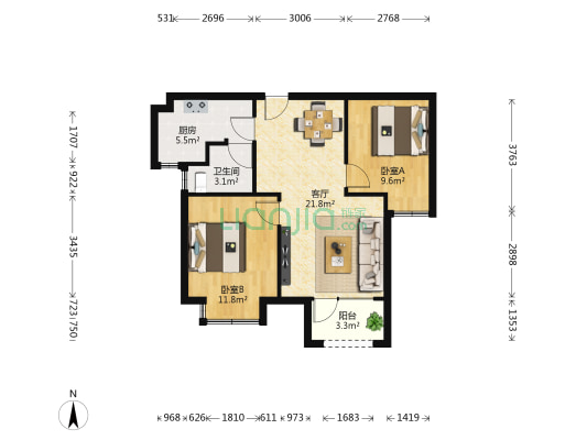 锦绣观邸 2室1厅1卫 78平方