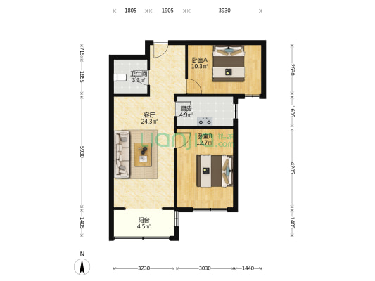 牛津·花园精装两居室 中间楼层税费低 满二-户型图
