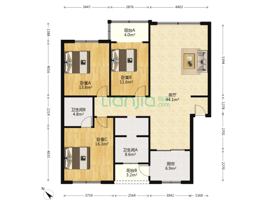 凤溪大道中段83号院 3室1厅2卫 136平方