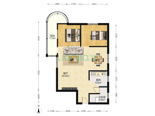 昆明铁路穿金高层住宅小区 2室1厅1卫 68平方