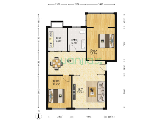 万众星苑A区 2室1厅1卫 92平方