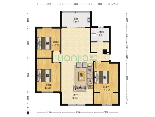 云南省财经学校家属区 3室1厅1卫 98平方
