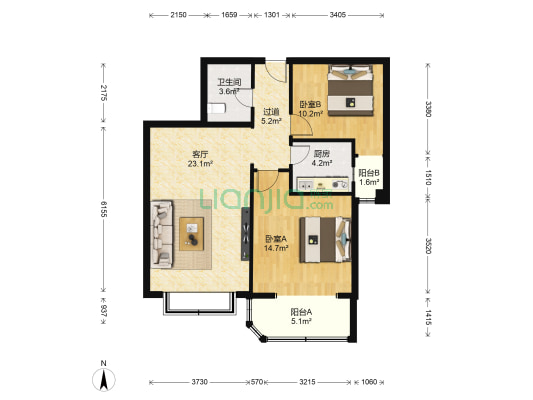 时尚街区东区 2室1厅1卫 89平方