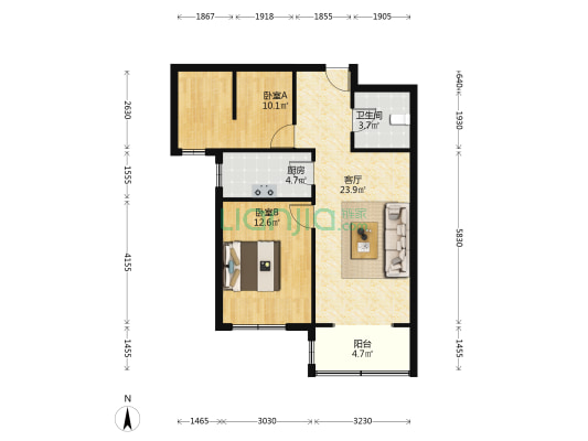 高铁东站 牛津花园装修两居 改三居-户型图