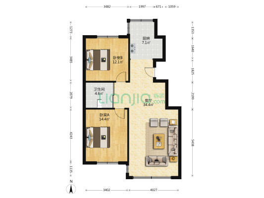 春铁金郡湾 2室1厅1卫 96平方