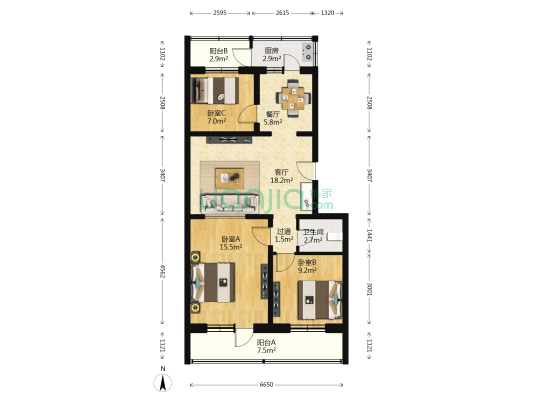胜芳园 3室2厅1卫 96平方