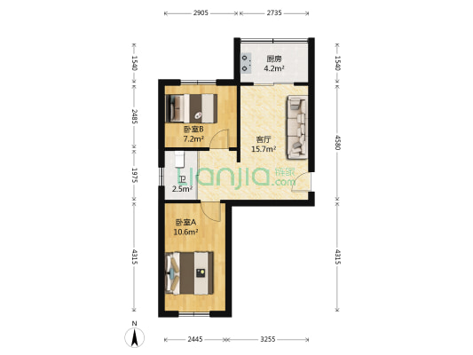 和平花园 2室1厅1卫 54平方