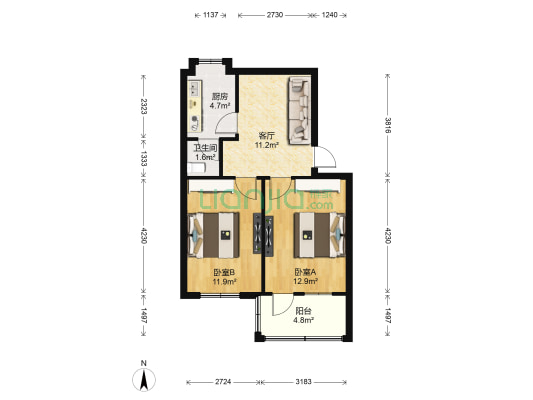 井冈山大道皮件厂宿舍 2室1厅1卫 60平方