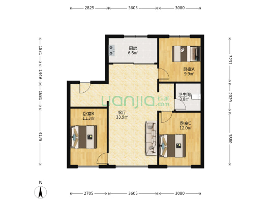 万科智慧未来城 3室1厅1卫 108平方