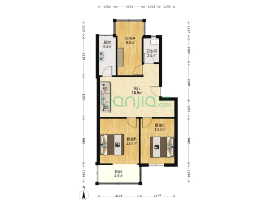 六安路63号 3室1厅1卫 66平方