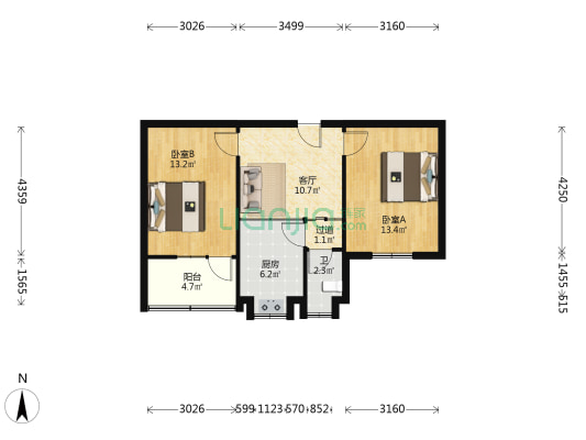 新圃东街145号 2室1厅1卫 60平方