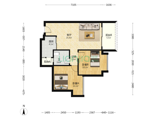 丽日湖逸家园二期 2室1厅1卫 71平方