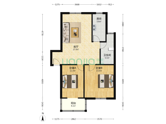 振兴东路232号 2室1厅1卫 87平方