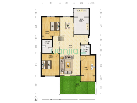 成龙花园 3室1厅2卫 151平方