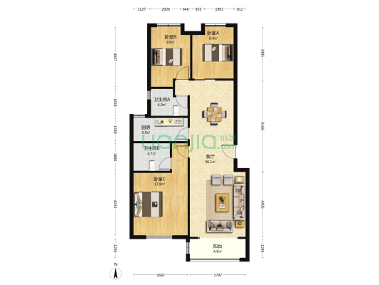 国瑞生态城名仕苑 3室1厅2卫 108平方