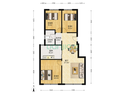 中海云麓公馆 3室1厅2卫 89平方