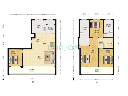 龙湖景粼原著 4室1厅3卫 179平方