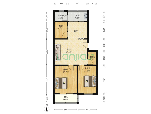 学苑路7号楼 3室1厅1卫 92平方