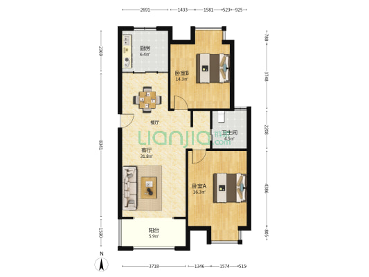 富民花苑 2室1厅1卫 94平方