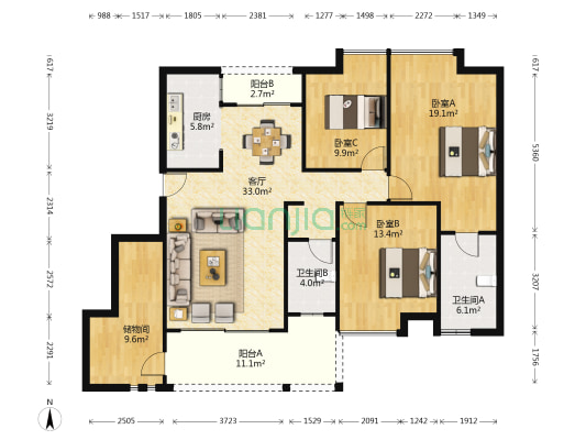 金地·熙园 3室1厅2卫 116平方