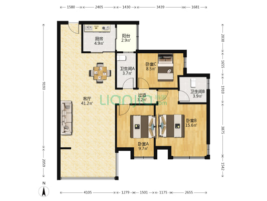 信和花园 3室1厅2卫 116平方