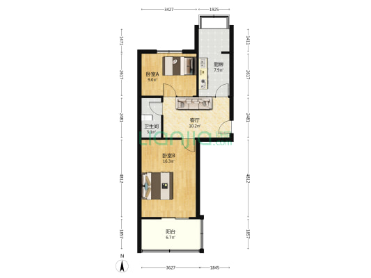 西安仪表工业学校 2室1厅1卫 62平方