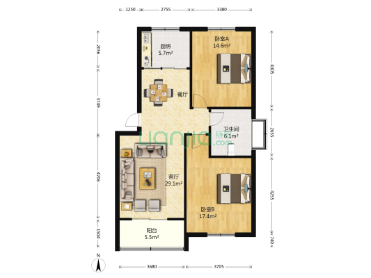 书香苑 2室1厅1卫 98平方