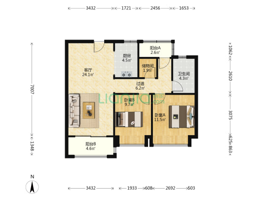 碧桂园时代倾城二期 2室1厅1卫 96平方