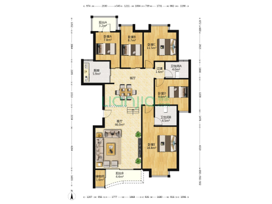 紫荆豪庭 5室1厅2卫 156平方