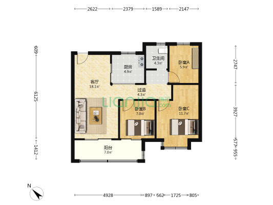 中冶锦绣和鸣 3室1厅1卫 89平方