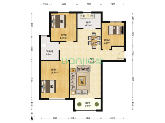 茂华紫苑公馆 3室1厅1卫 133平方